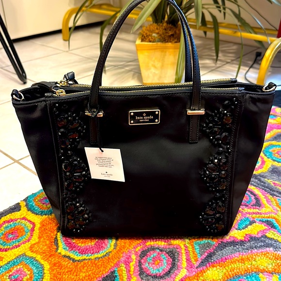 Kate Spade Wilson Road Embellished Alyse Satchel Tote Black Handbag - Picture 2 of 6